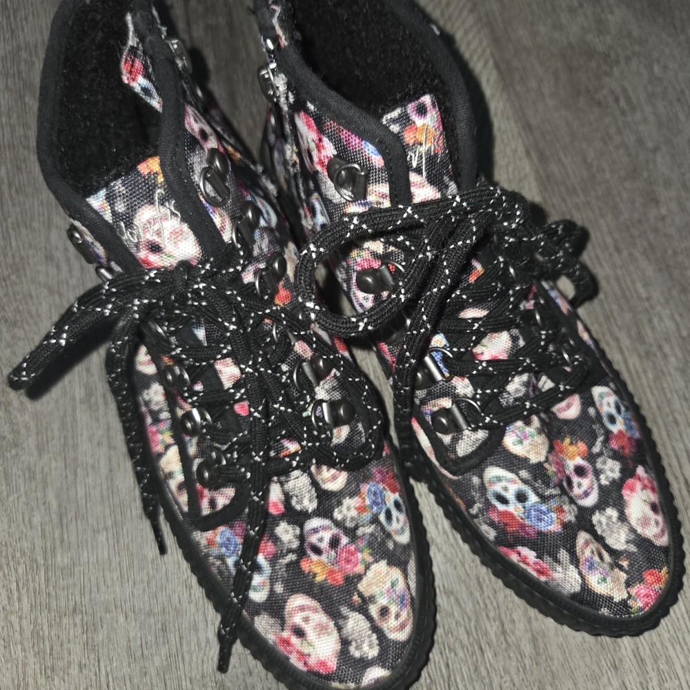 Blowfish Black Floral Sugar Skull Ankle Boots